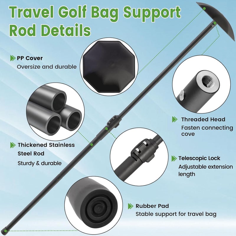 Greeily Golf Club Travel Protector Stick, 33"-60" Golf Travel Bag Support Pole Backup Support Adjustable for Airlines Stiff Arm Club Protector Metal Pole Hard Cover Black - Image 3